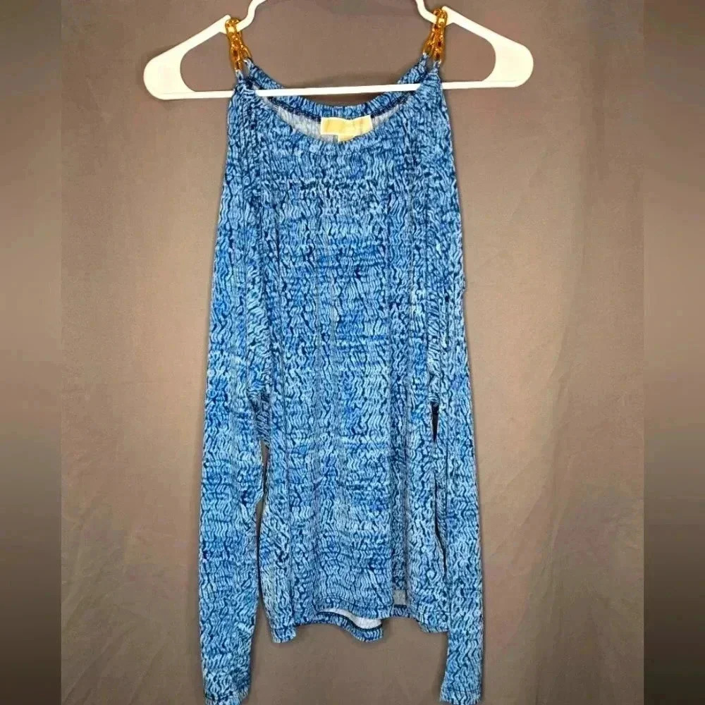 MICHAEL Michael Kors Cold Shoulder Blouse Sz Medium Gold Chain Straps